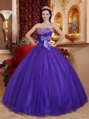 Violet Ball Gown Sweetheart Floor-length Tulle and Tafftea Beading Quinceanera Dress