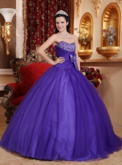 Violet Ball Gown Sweetheart Floor-length Tulle and Tafftea Beading Quinceanera Dress