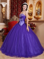 Violet Ball Gown Sweetheart Floor-length Tulle and Tafftea Beading Quinceanera Dress