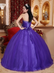 Violet Ball Gown Sweetheart Floor-length Tulle and Tafftea Beading Quinceanera Dress