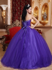 Violet Ball Gown Sweetheart Floor-length Tulle and Tafftea Beading Quinceanera Dress