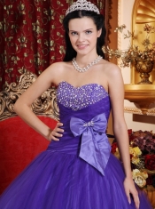 Violet Ball Gown Sweetheart Floor-length Tulle and Tafftea Beading Quinceanera Dress