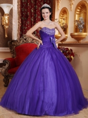 Violet Ball Gown Sweetheart Floor-length Tulle and Tafftea Beading Quinceanera Dress