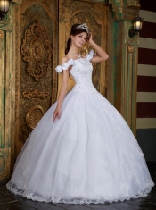 White Ball Gown Off The Shoulder Floor-length Organza Appliques Quinceanera Dress