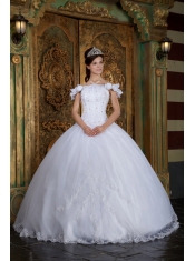 White Ball Gown Off The Shoulder Floor-length Organza Appliques Quinceanera Dress