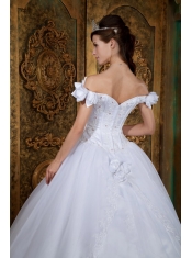 White Ball Gown Off The Shoulder Floor-length Organza Appliques Quinceanera Dress