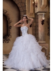 White Ball Gown Sweetheart Floor-length Organza Beading Quinceanera Dress