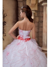 White Ball Gown Sweetheart Strapless Floor-length Organza Embroidery Quinceanera Dress