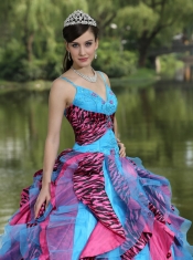Quinceanera Dress Organza Straps Beading