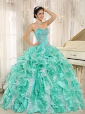 Quinceanera Dress Apple Green Beaded Bodice and Ruffles Custom Made