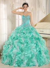 Quinceanera Dress Apple Green Beaded Bodice and Ruffles Custom Made