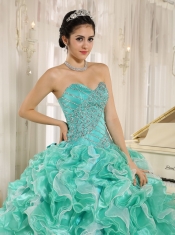 Quinceanera Dress Apple Green Beaded Bodice and Ruffles Custom Made