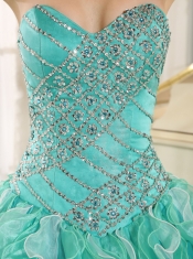 Quinceanera Dress Apple Green Beaded Bodice and Ruffles Custom Made