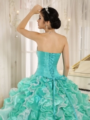 Quinceanera Dress Apple Green Beaded Bodice and Ruffles Custom Made