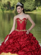 Quinceanera Dress Appliques and Pick-ups Wine Red Brush Train Exquisite Style
