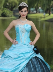 Quinceanera Dress Aqua Blue Taffeta Custom Made