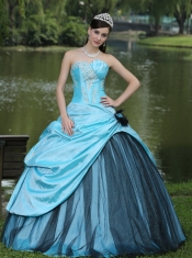 Quinceanera Dress Aqua Blue Taffeta Custom Made