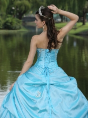 Quinceanera Dress Aqua Blue Taffeta Custom Made