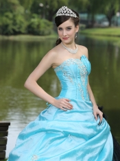 Quinceanera Dress Aqua Blue Taffeta Custom Made