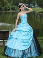 Quinceanera Dress Aqua Blue Taffeta Custom Made