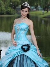 Quinceanera Dress Aqua Blue Taffeta Custom Made