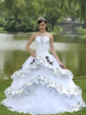Quinceanera Dress Ball Gown For Military Ball Appliques On Taffeta Organza Strapless