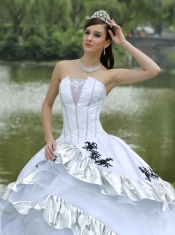 Quinceanera Dress Ball Gown For Military Ball Appliques On Taffeta Organza Strapless