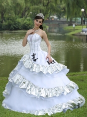 Quinceanera Dress Ball Gown For Military Ball Appliques On Taffeta Organza Strapless