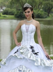 Quinceanera Dress Ball Gown For Military Ball Appliques On Taffeta Organza Strapless