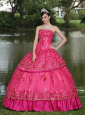 Quinceanera Dress Hand Made Flowers and Beading Floor-length Taffeta Modest Style