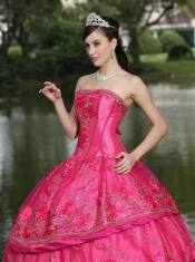 Quinceanera Dress Hand Made Flowers and Beading Floor-length Taffeta Modest Style