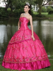 Quinceanera Dress Hand Made Flowers and Beading Floor-length Taffeta Modest Style