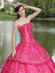 Quinceanera Dress Hand Made Flowers and Beading Floor-length Taffeta Modest Style