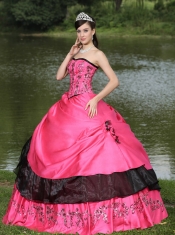 Quinceanera Dress Hot Pink Hand Made Flowers With Embroidery