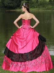 Quinceanera Dress Hot Pink Hand Made Flowers With Embroidery