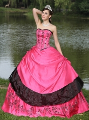 Quinceanera Dress Hot Pink Hand Made Flowers With Embroidery