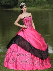 Quinceanera Dress Hot Pink Hand Made Flowers With Embroidery