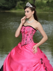 Quinceanera Dress Hot Pink Hand Made Flowers With Embroidery