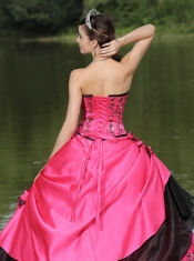 Quinceanera Dress Hot Pink Hand Made Flowers With Embroidery