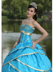 Quinceanera Gowns Taffeta and Satin Embroidery Blue