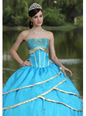 Quinceanera Gowns Taffeta and Satin Embroidery Blue