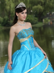 Quinceanera Gowns Taffeta and Satin Embroidery Blue