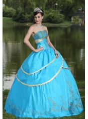 Quinceanera Gowns Taffeta and Satin Embroidery Blue