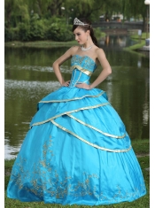 Quinceanera Gowns Taffeta and Satin Embroidery Blue