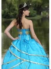 Quinceanera Gowns Taffeta and Satin Embroidery Blue