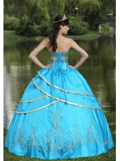 Quinceanera Gowns Taffeta and Satin Embroidery Blue