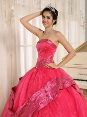 Quinceanera Gowns With Strapless Coral Red Beaded Decorate