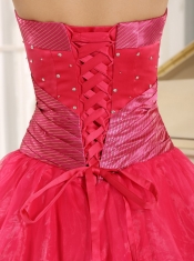Quinceanera Gowns With Strapless Coral Red Beaded Decorate