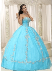 Sweetheart Appliques and Beaded Decorate Quinceanera Dress