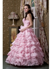 Quinceanea Dress A-line One Shoulder Floor-length Elastic Woven Satin Beading Ruffled Layers